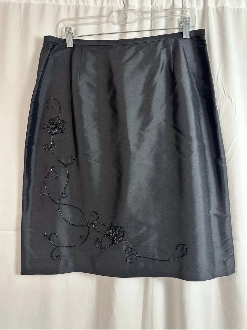 Amanda Smith Black Beaded Silk Midi Pencil Skirt, size 14, NWT, evening/party